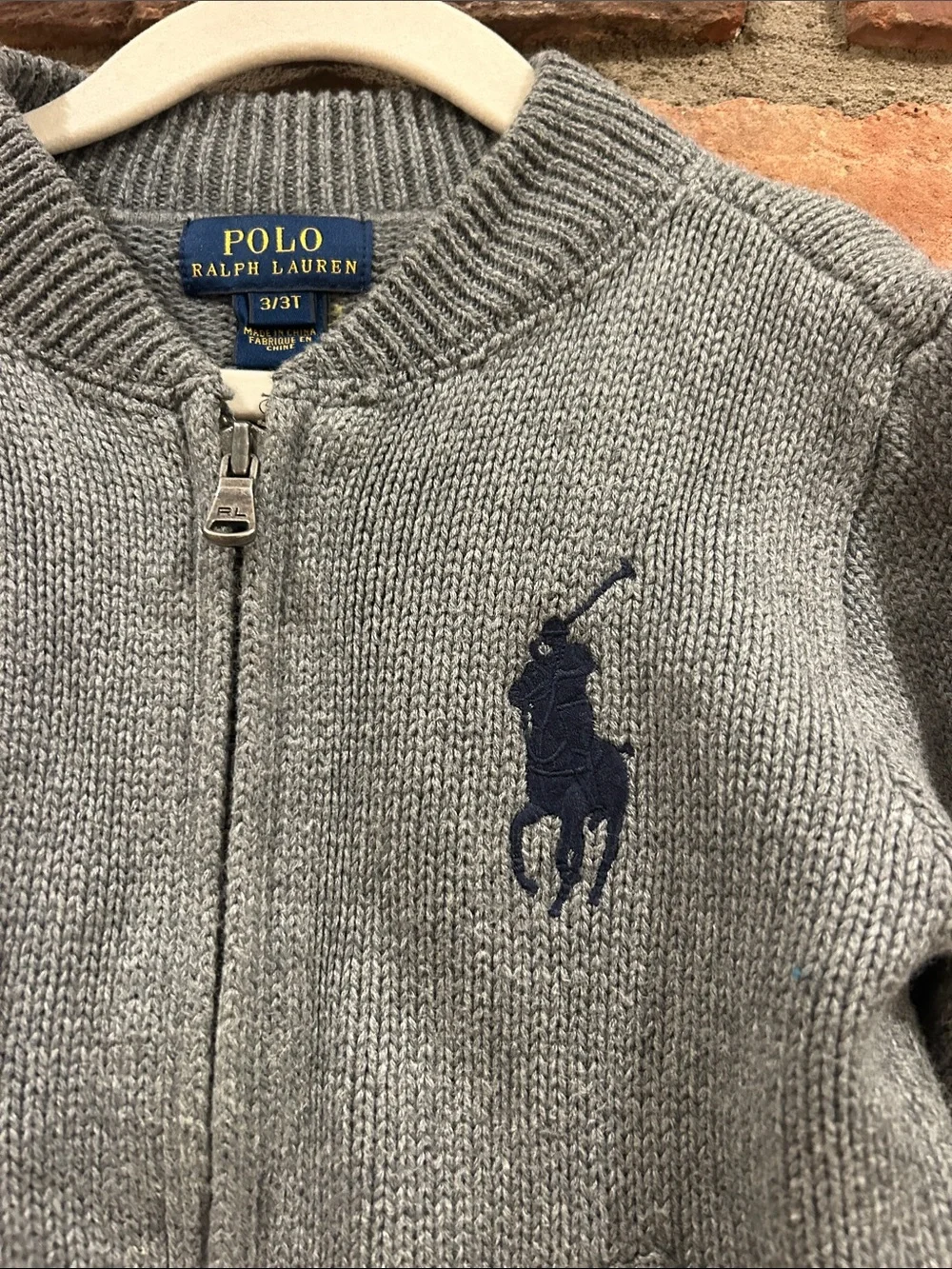 Polo by Ralph Lauren Gray Knit Zip Sweater with Navy Pony